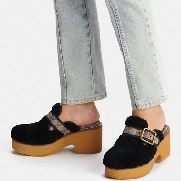 Stylish Black and Tan Coach Women's Clogs - Picture 1 of 9